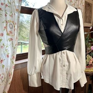 Farah x Shein • 2 Piece Womens Button Up Mandarin Collar Blouse with Wrap Vest